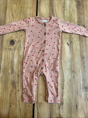 A TINY STORY 3M Dusty Pink Pointelle Heart Printed Romper Jumper
